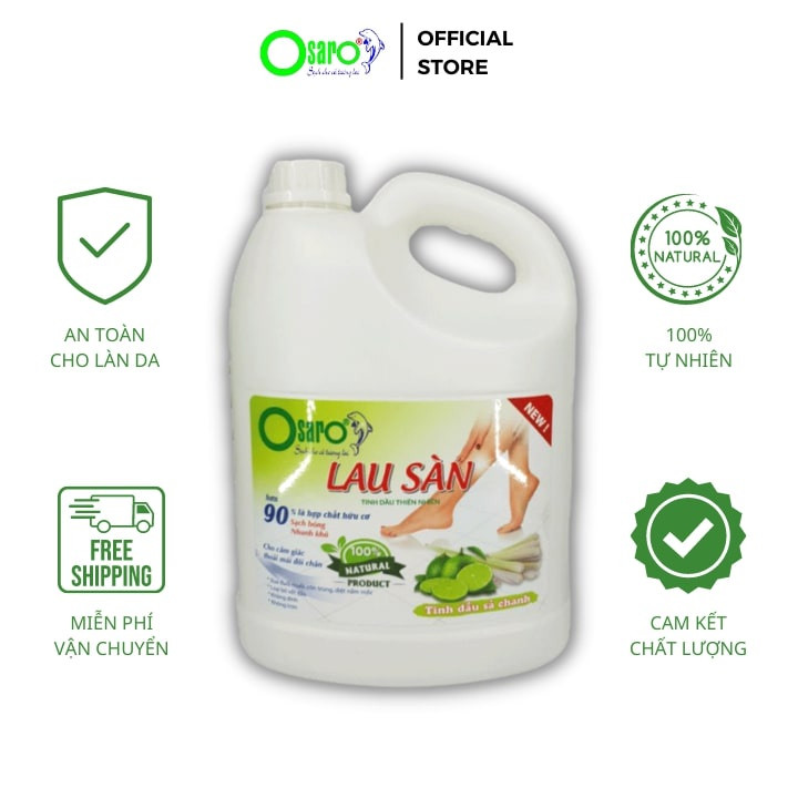 Nước lau sàn hữu cơ OSARO tinh dầu sả quế thơm mát sạch bong đuổi muỗi côn trùng 3,8L